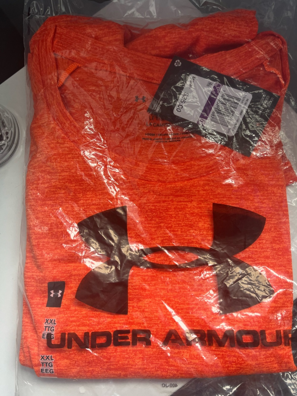 Under Armour Orange Heather Tech Tee with Black Logo.  NWTs